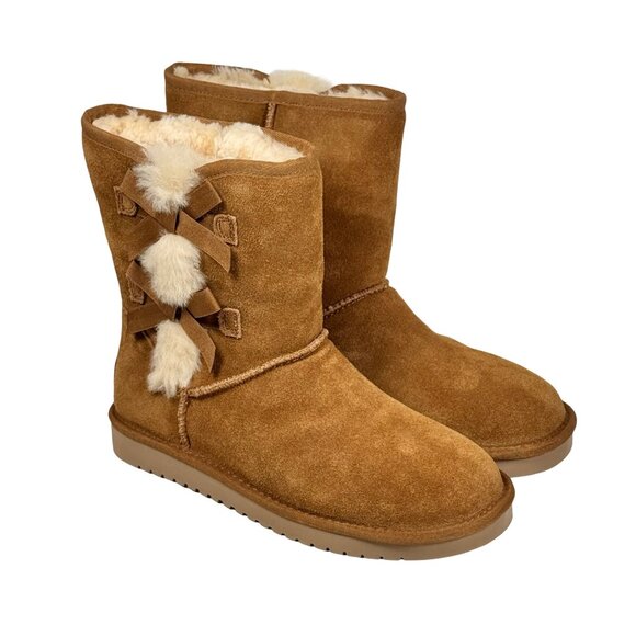 NEW Kookaburra By UGG Victoria Suede Boots SZ 8 Tan Shearling Fur Bow Winter - Picture 8 of 8